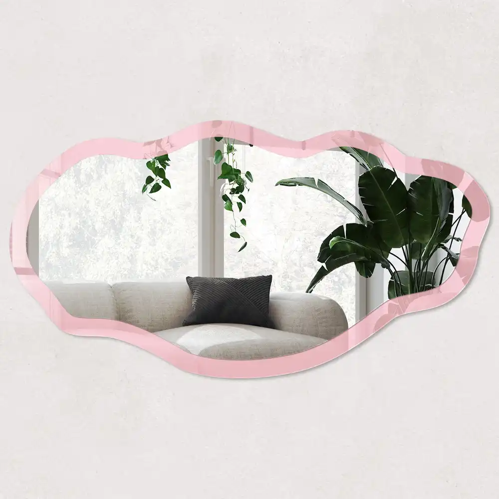 Miroir encadré à impression forme irrégulière rose clair
