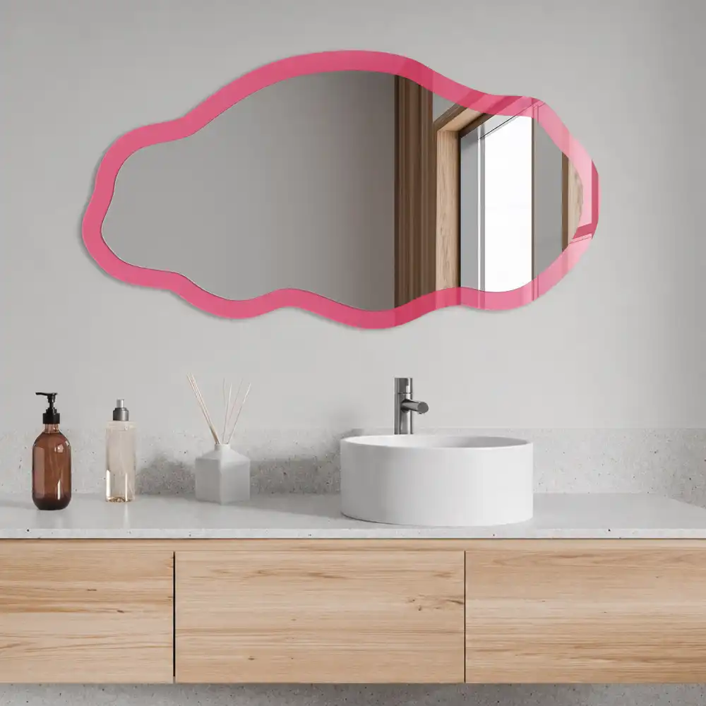 Miroir décoratif irrégulier à impression rose énergique