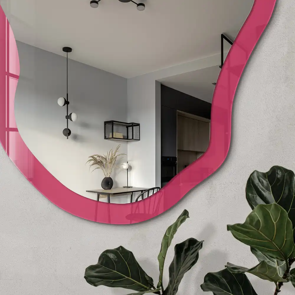 Miroir décoratif irrégulier à impression rose énergique