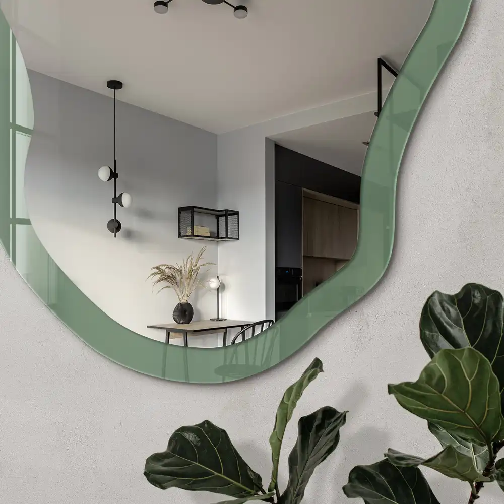Miroir décoratif irrégulier avec impression vert adouci