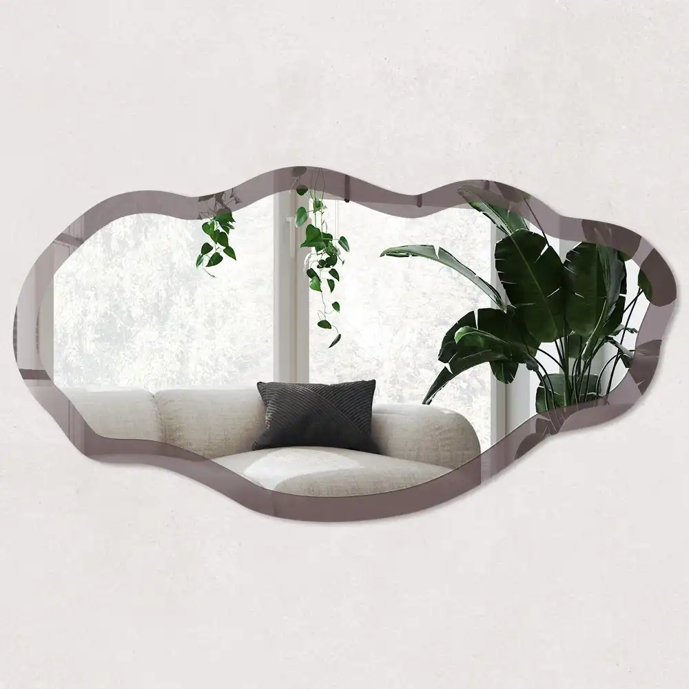 Miroir encadré avec impression forme irrégulière couleur cendrée