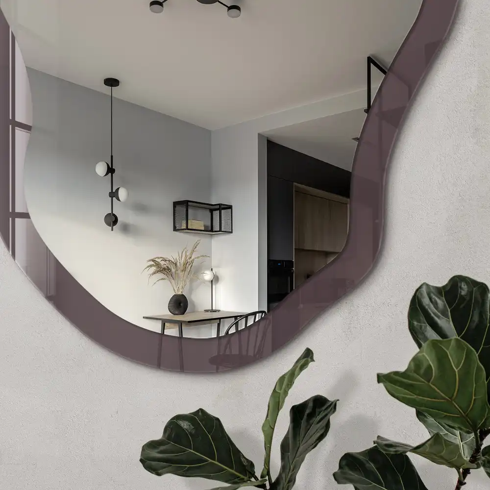 Miroir encadré avec impression forme irrégulière couleur cendrée