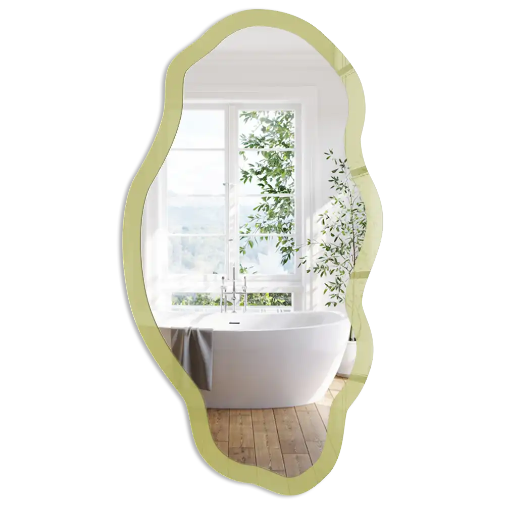 Miroir décoratif irrégulier avec impression vert vintage
