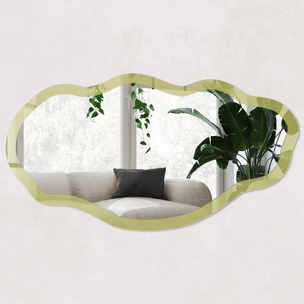 Miroir décoratif irrégulier avec impression vert vintage