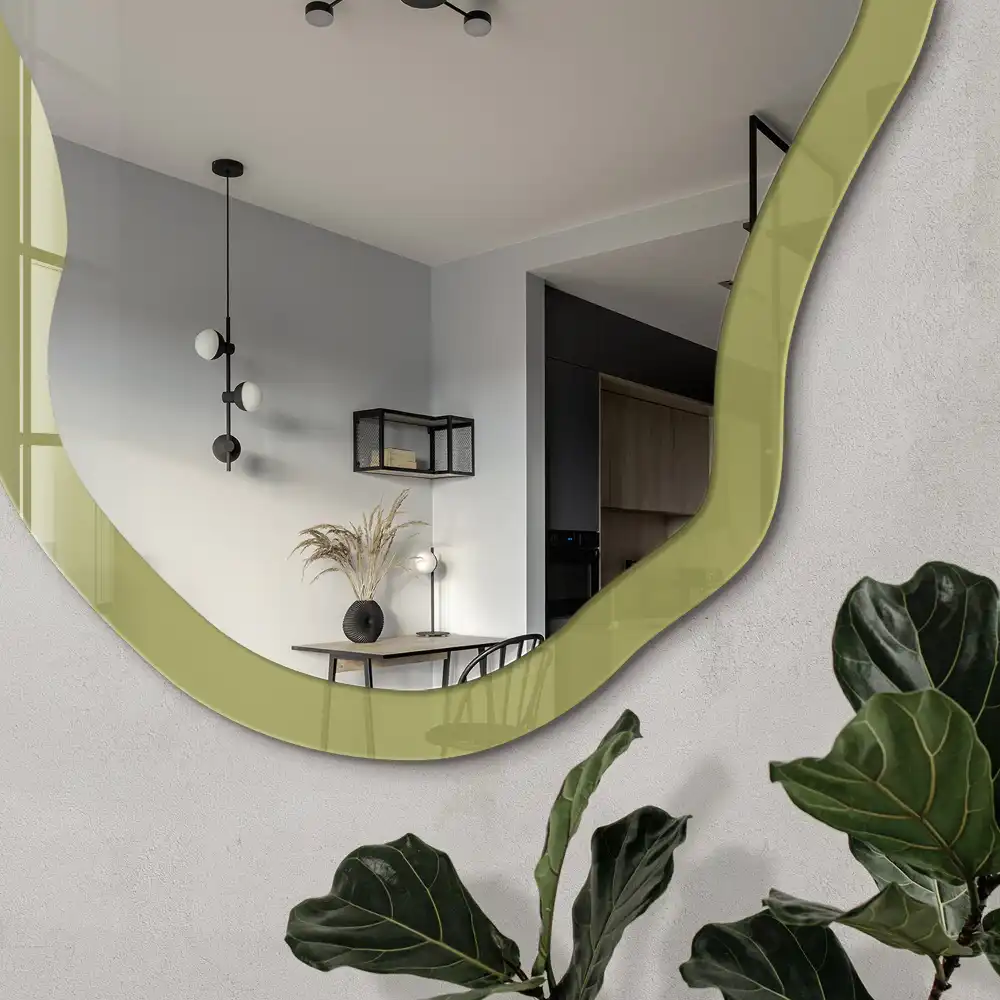 Miroir décoratif irrégulier avec impression vert vintage