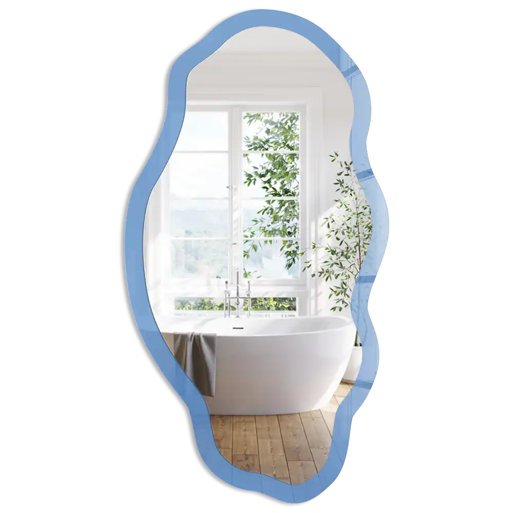 Miroir décoratif irrégulier avec impression bleue