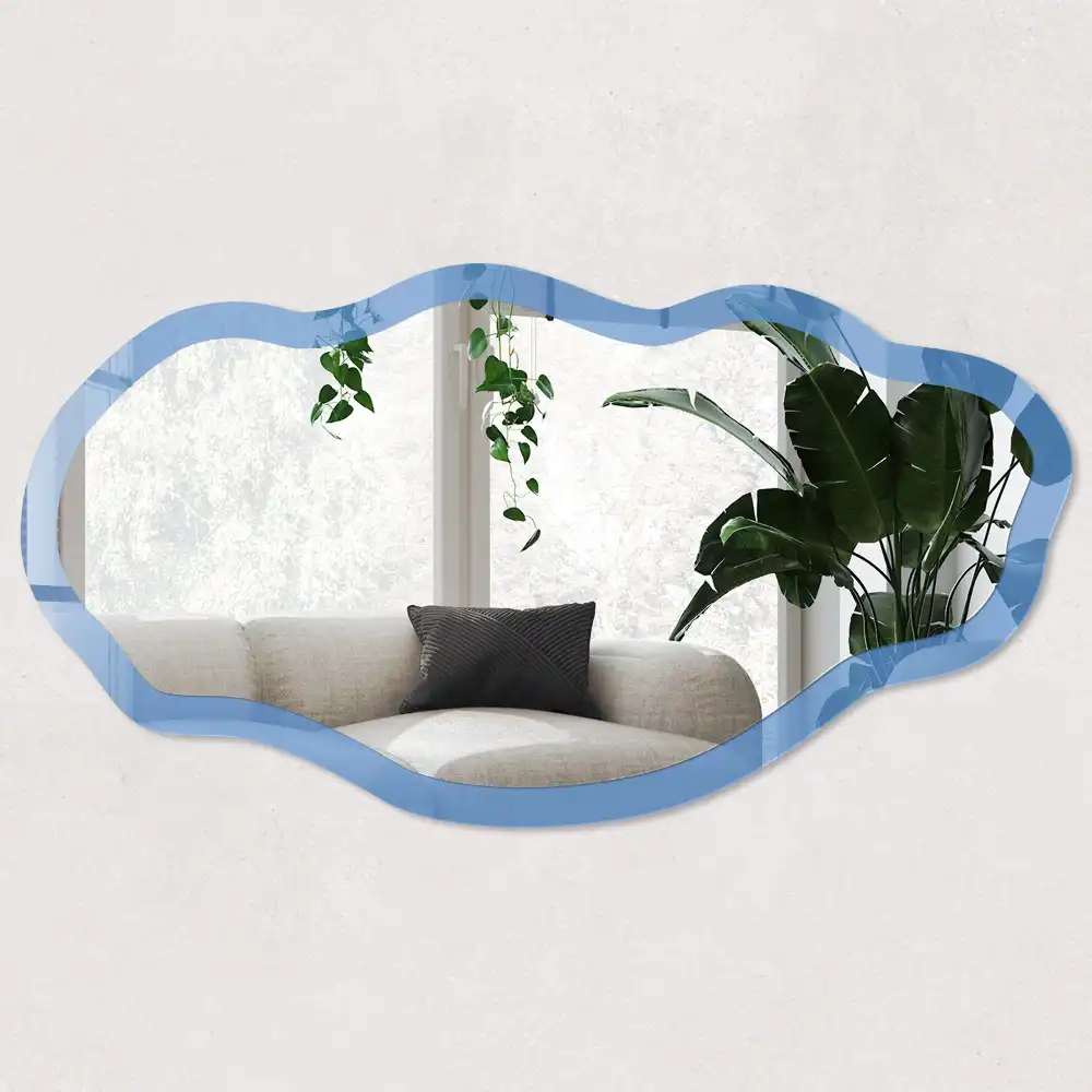 Miroir décoratif irrégulier avec impression bleue