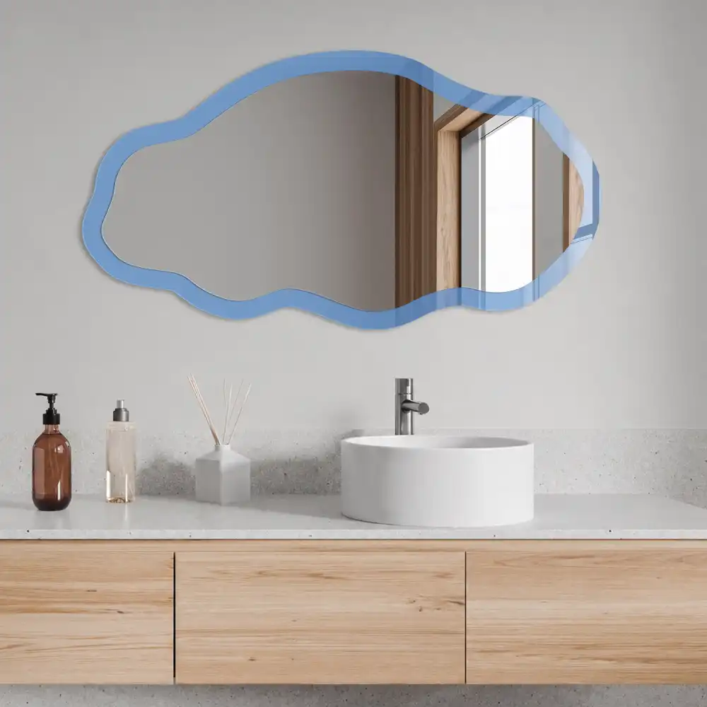 Miroir décoratif irrégulier avec impression bleue