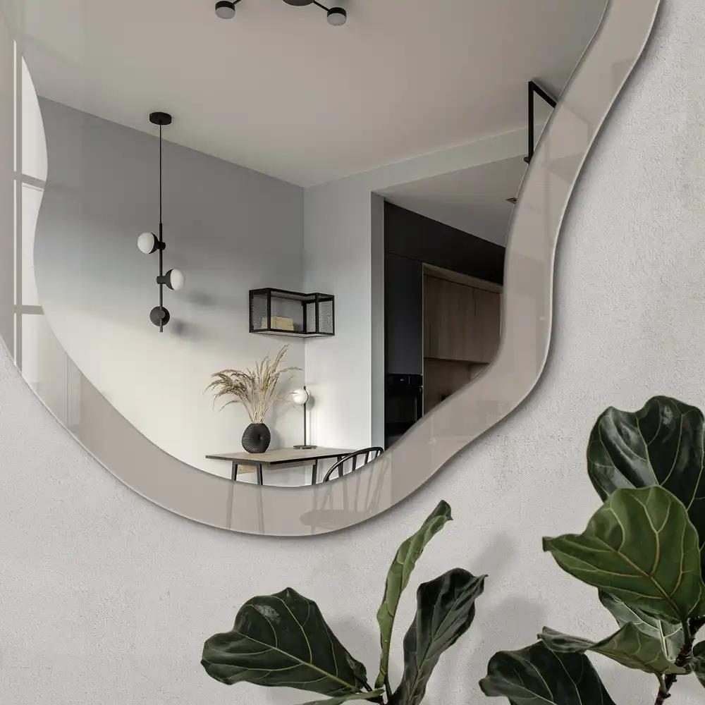 Miroir décoratif irrégulier avec impression gris chaud