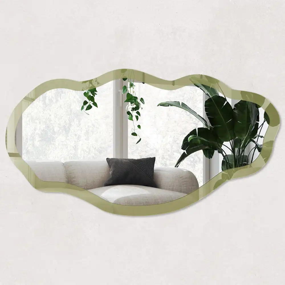 Miroir décoratif irrégulier à impression vert herbe