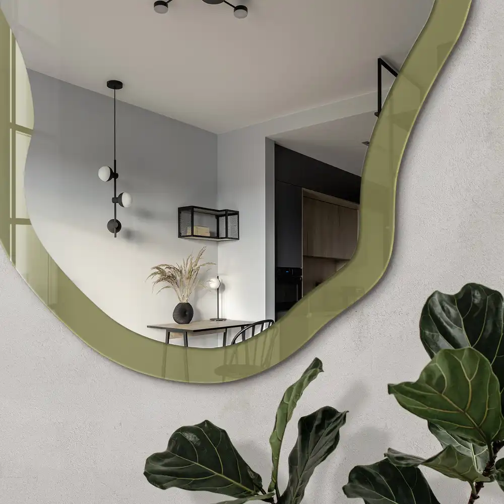Miroir décoratif irrégulier à impression vert herbe
