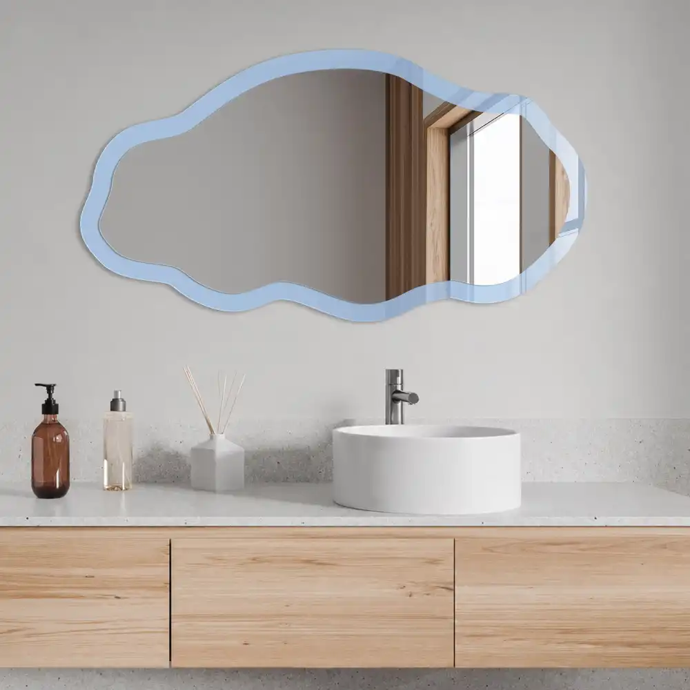 Miroir décoratif irrégulier avec impression bleu bébé