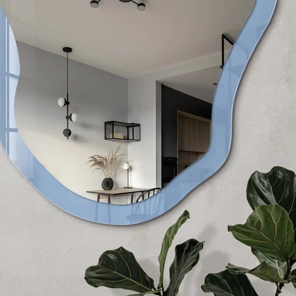 Miroir décoratif irrégulier avec impression bleu bébé