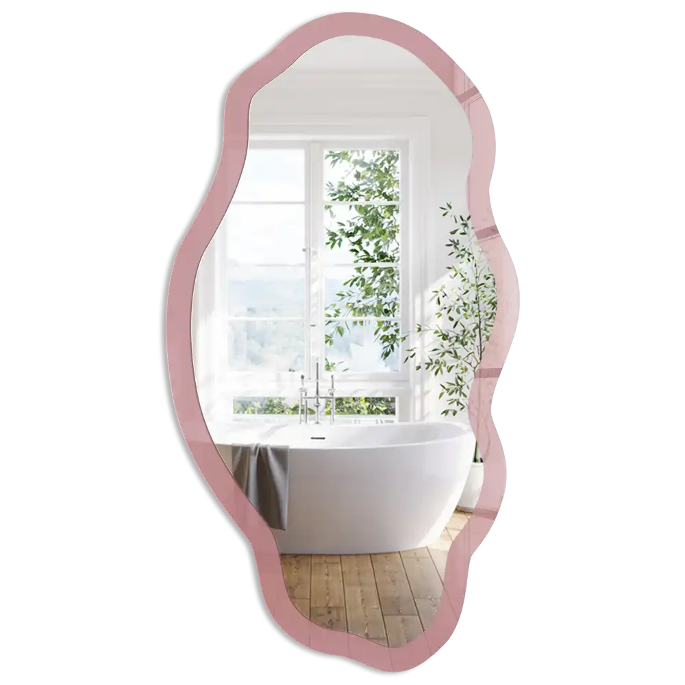Miroir irrégulier à impression rose adouci