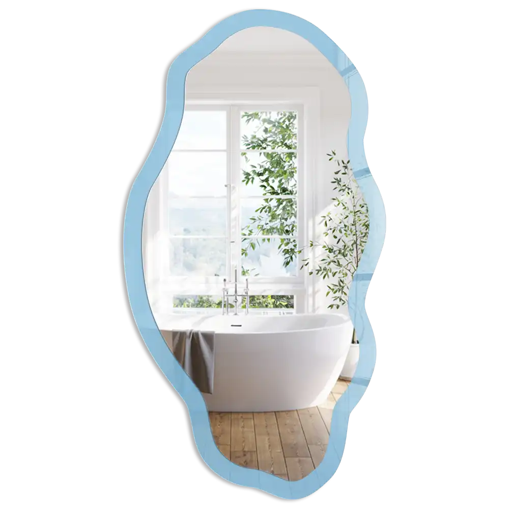 Miroir décoratif irrégulier à impression bleu clair