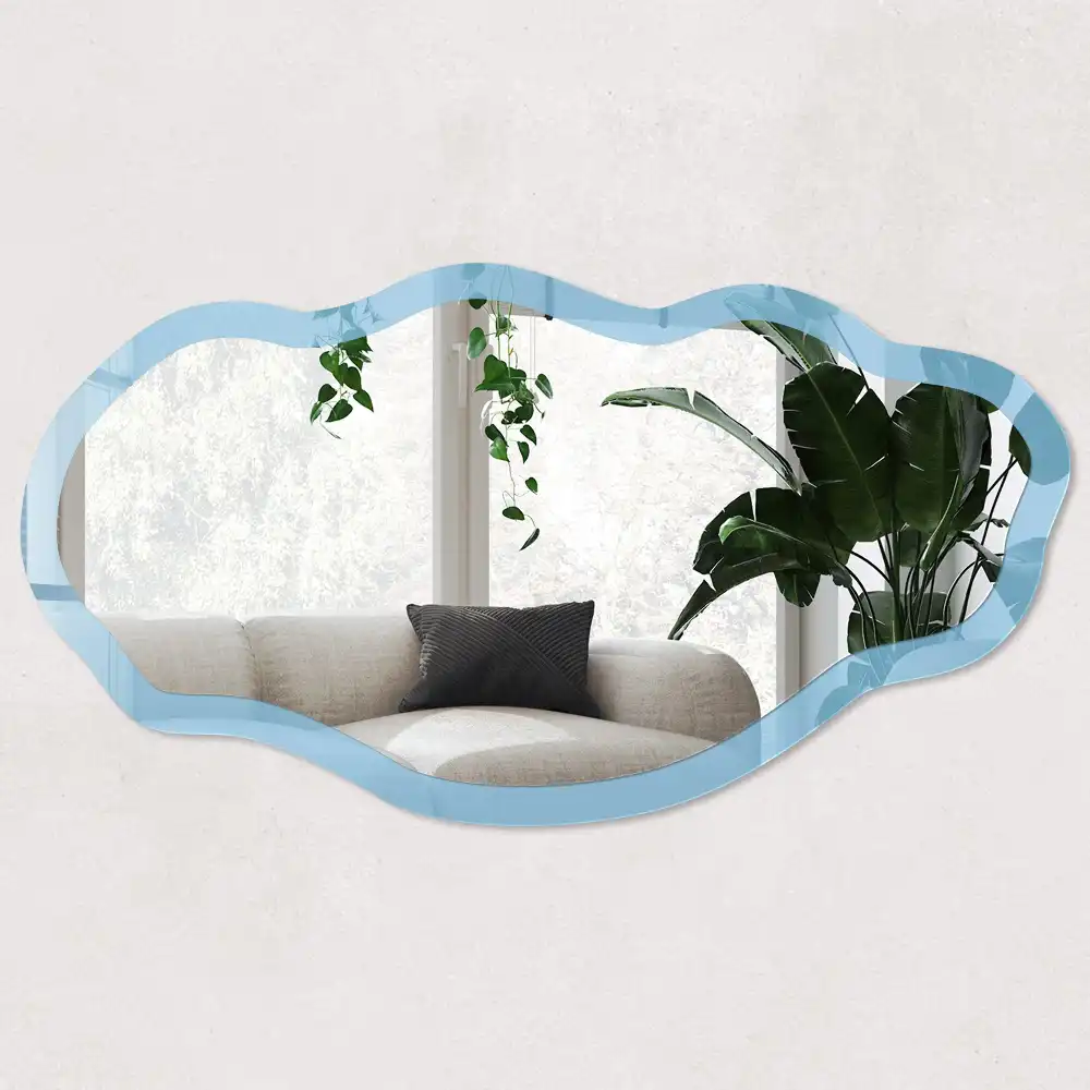 Miroir décoratif irrégulier à impression bleu clair
