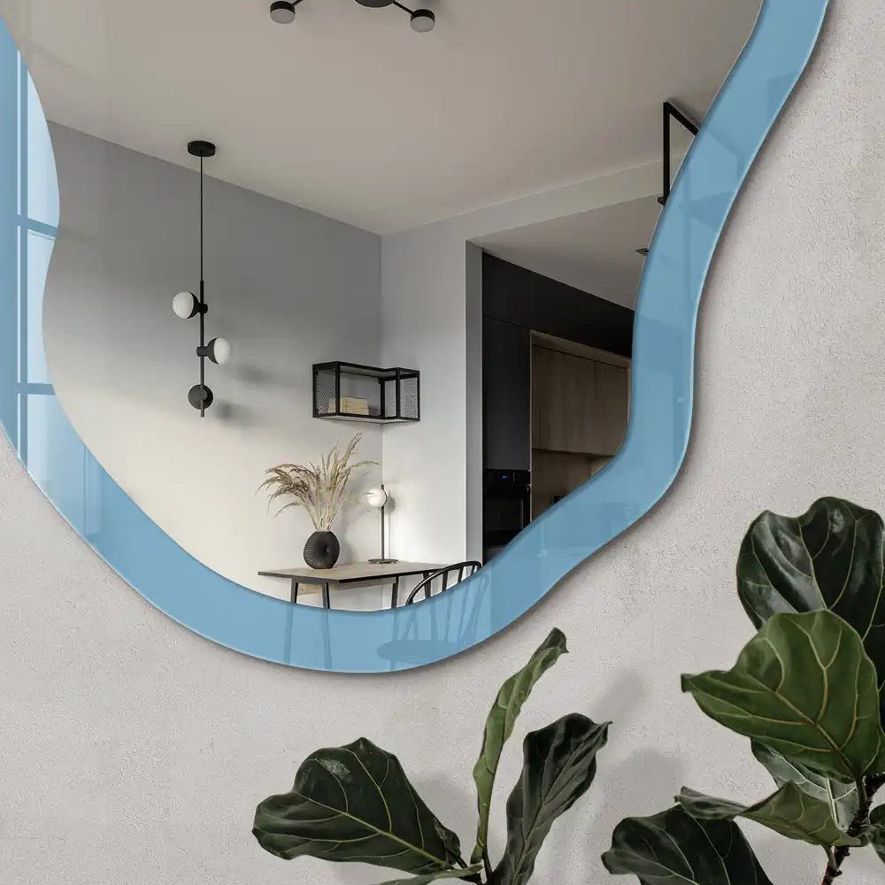 Miroir décoratif irrégulier à impression bleu clair