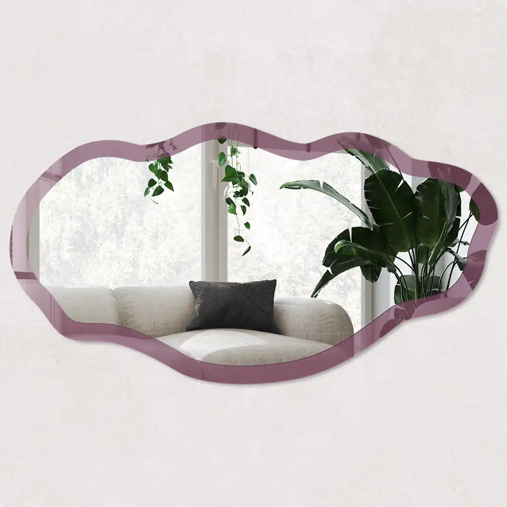 Miroir décoratif irrégulier à impression couleur magenta