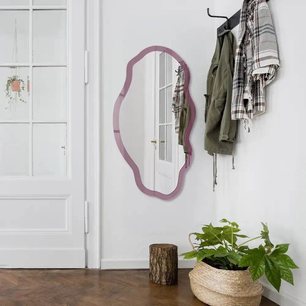 Miroir décoratif irrégulier à impression couleur magenta