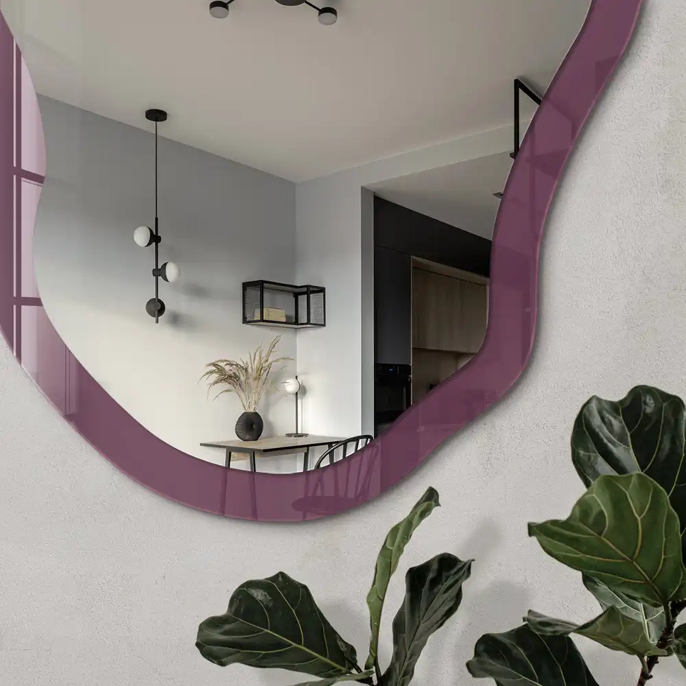 Miroir décoratif irrégulier à impression couleur magenta
