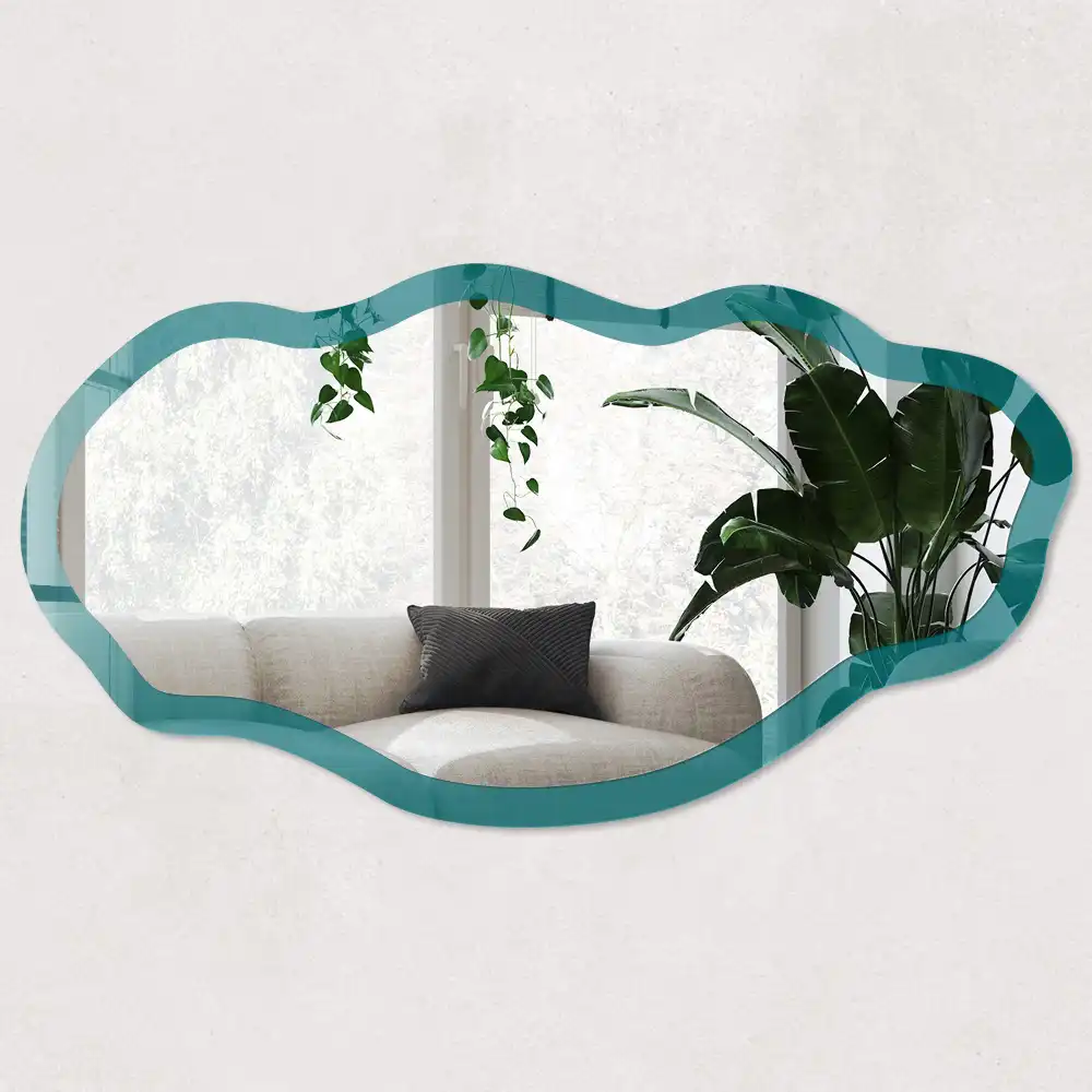 Miroir irrégulier à impression turquoise foncé