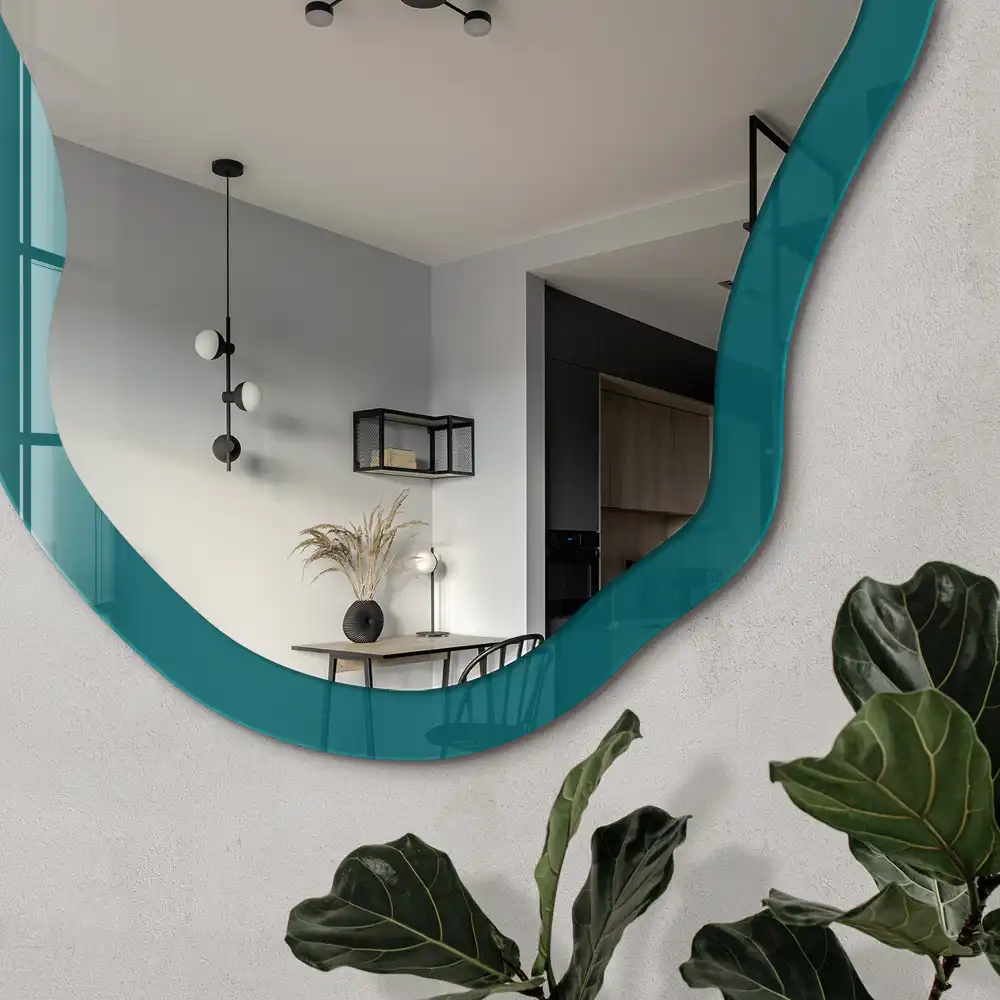 Miroir irrégulier à impression turquoise foncé