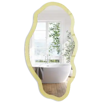 Miroir encadré à impression forme irrégulière moutarde clair