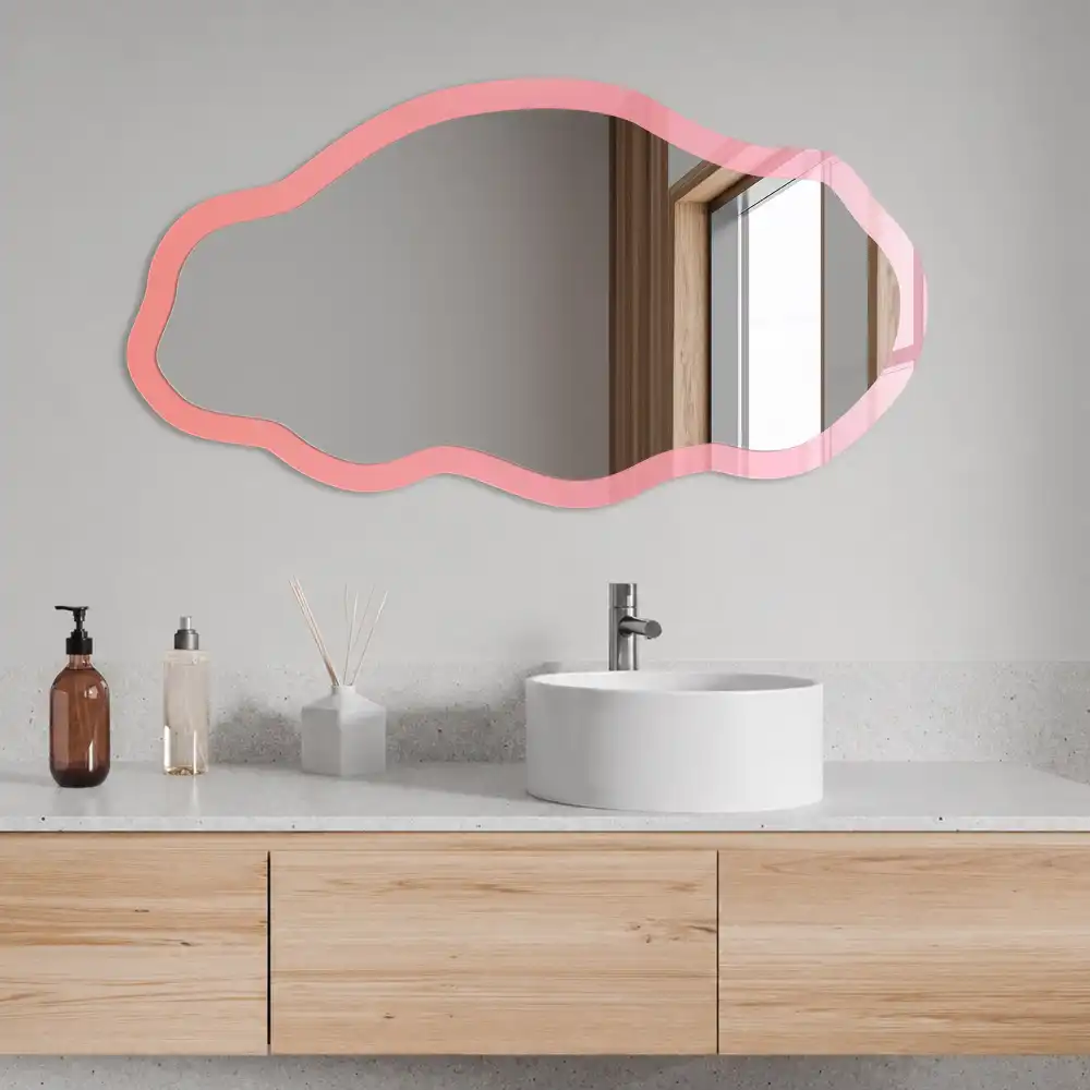 Miroir irrégulier à impression rose et orange