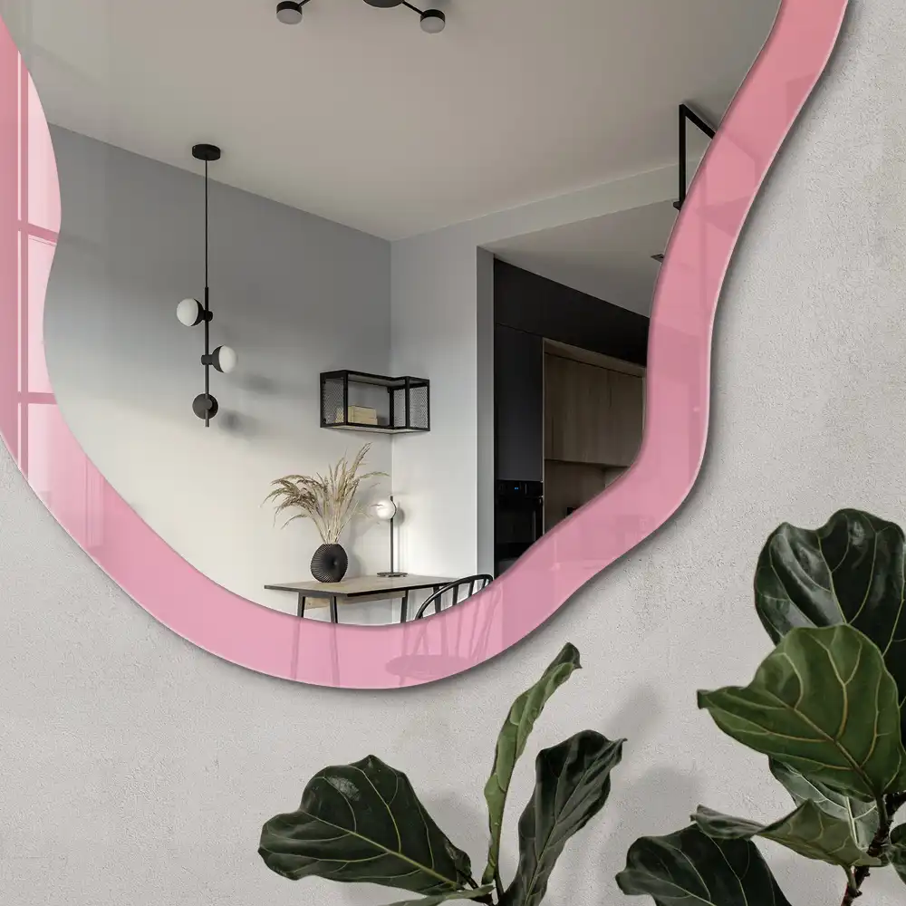 Miroir irrégulier à impression rose et orange