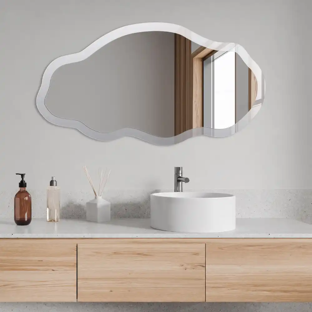 Miroir encadré à impression dégradée grise forme irrégulière