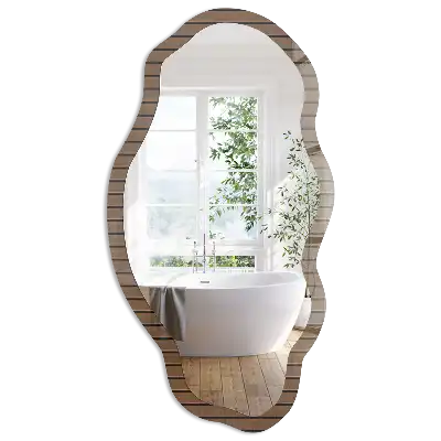 Miroir encadré à impression effet planches de bois de forme irrégulière