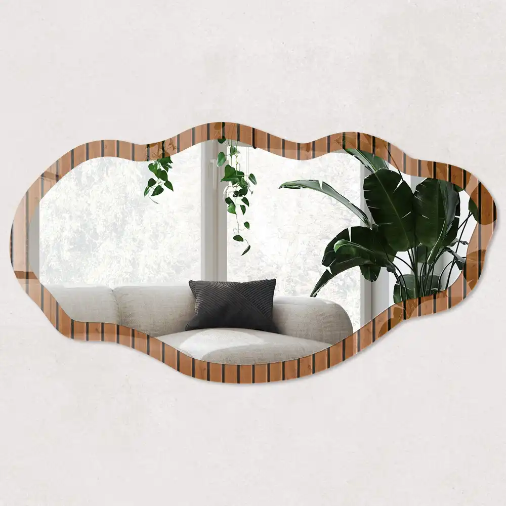 Miroir irrégulier avec impression effet bois