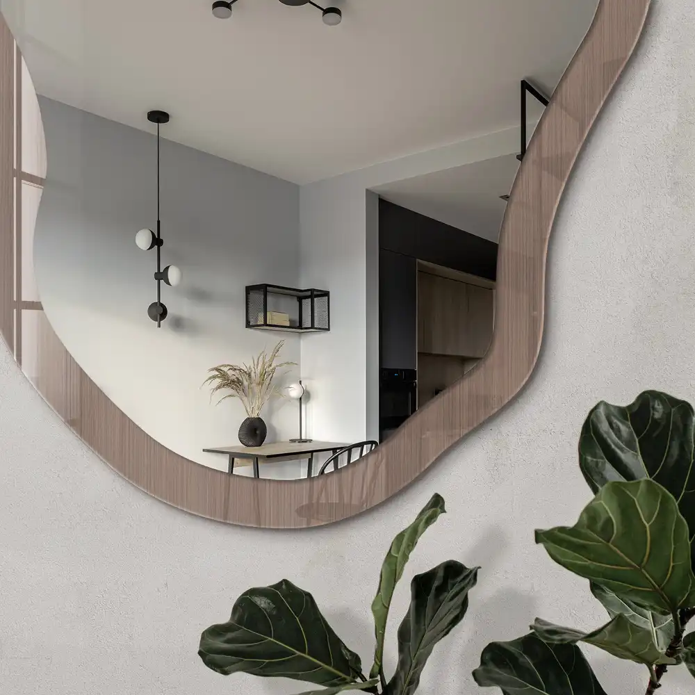 Miroir irrégulier avec impression effet bois