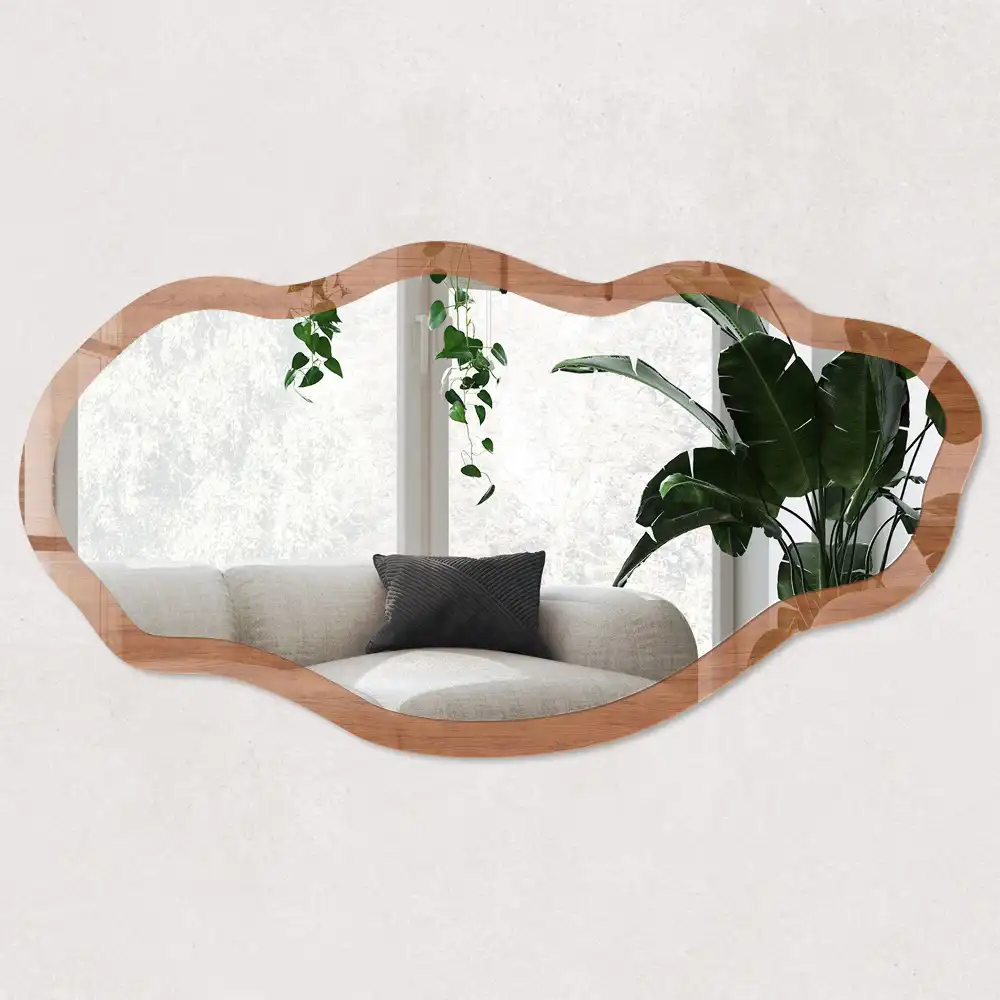 Miroir irrégulier aspect bois naturel