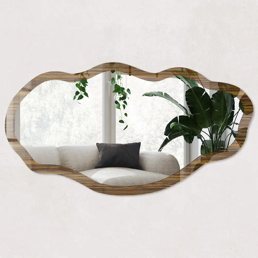 Miroir décoratif irrégulier effet bois