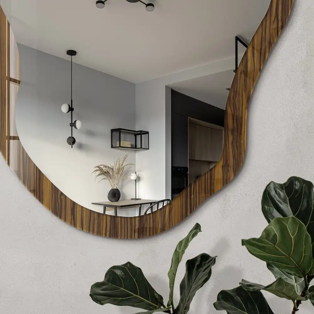 Miroir décoratif irrégulier effet bois