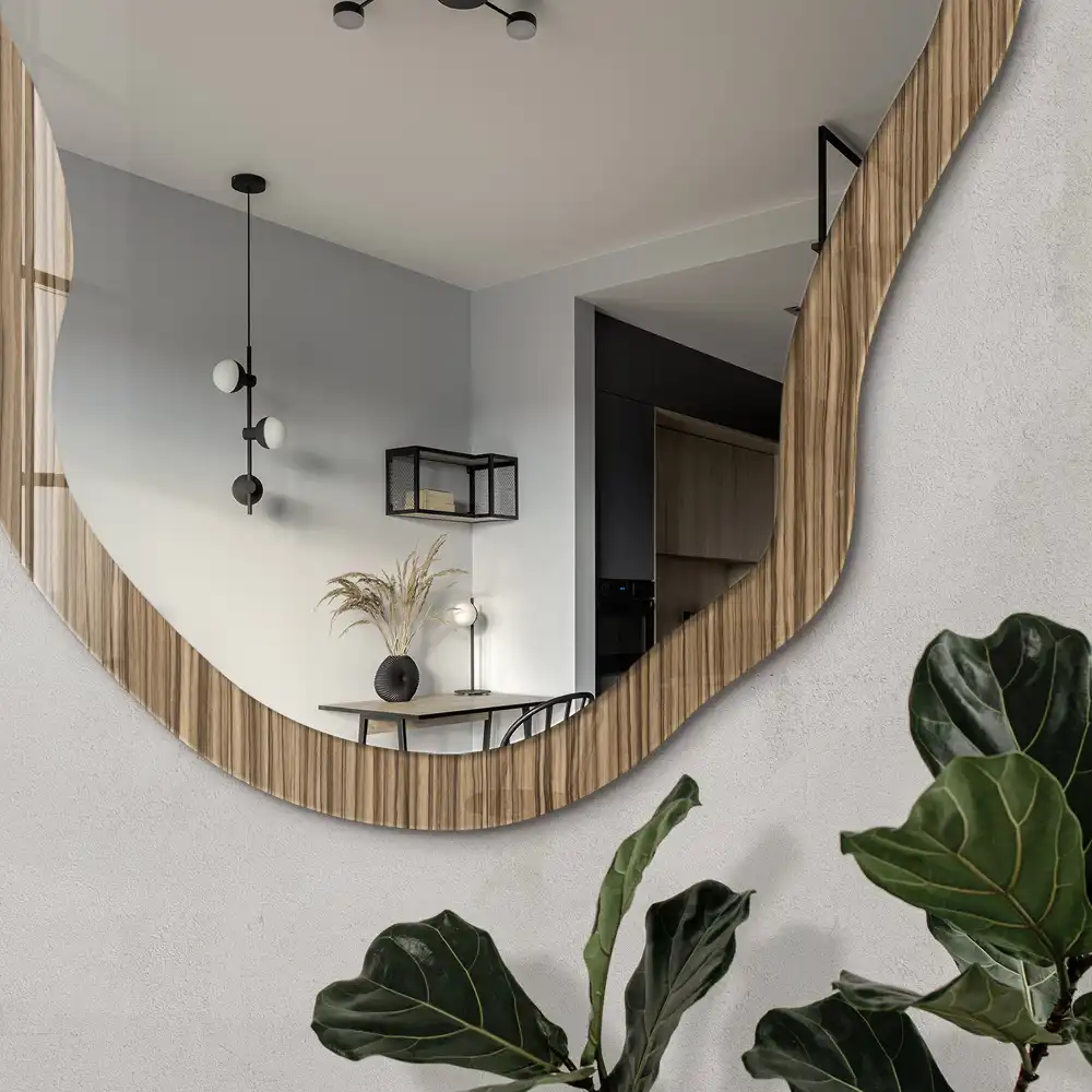 Miroir décoratif irrégulier effet bois