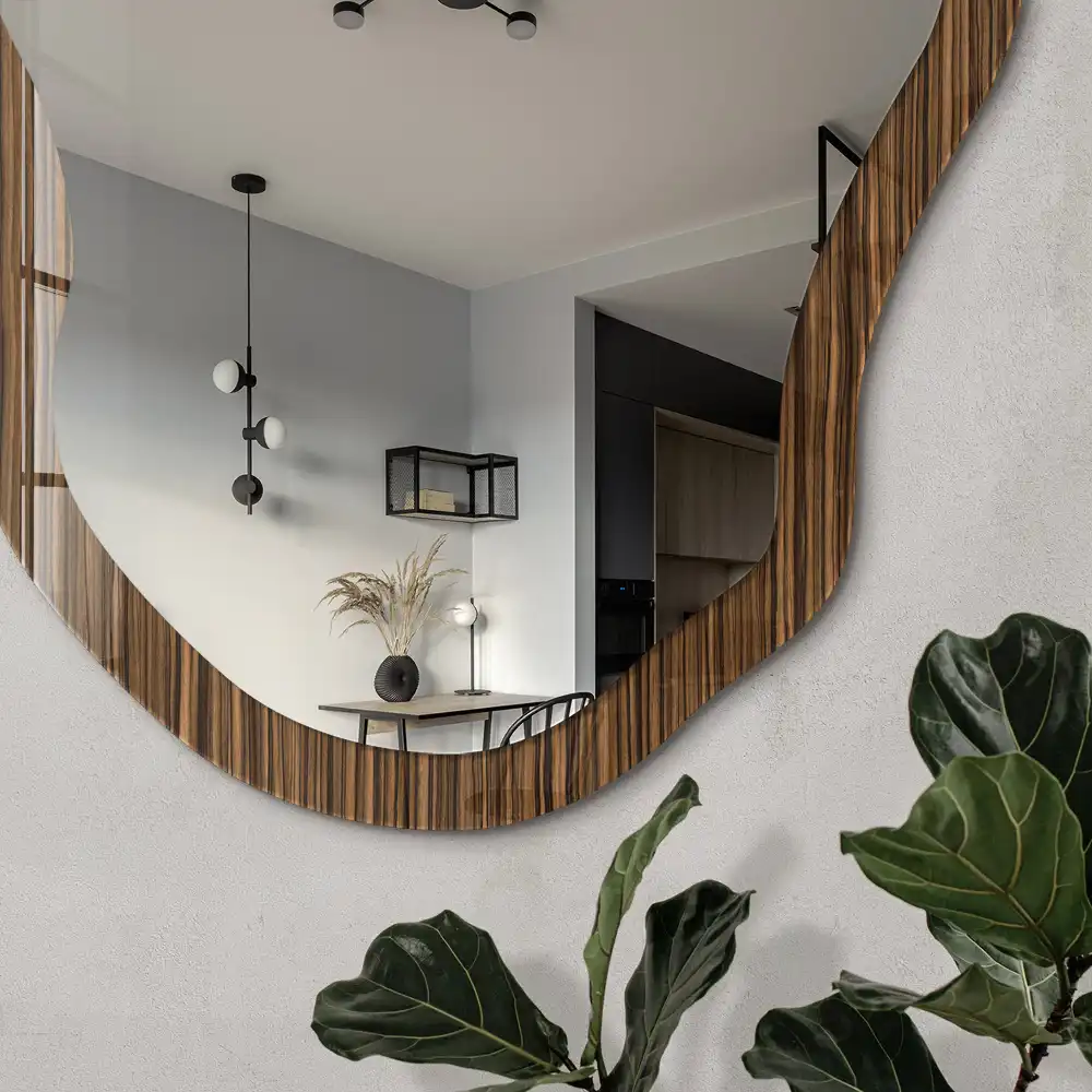 Miroir décoratif irrégulier effet bois naturel