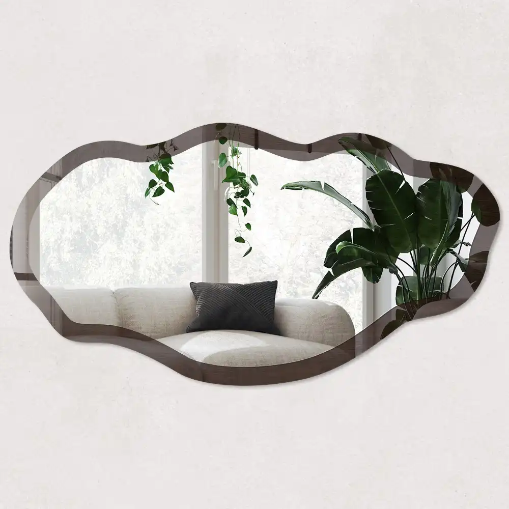 Miroir décoratif irrégulier effet bois sombre
