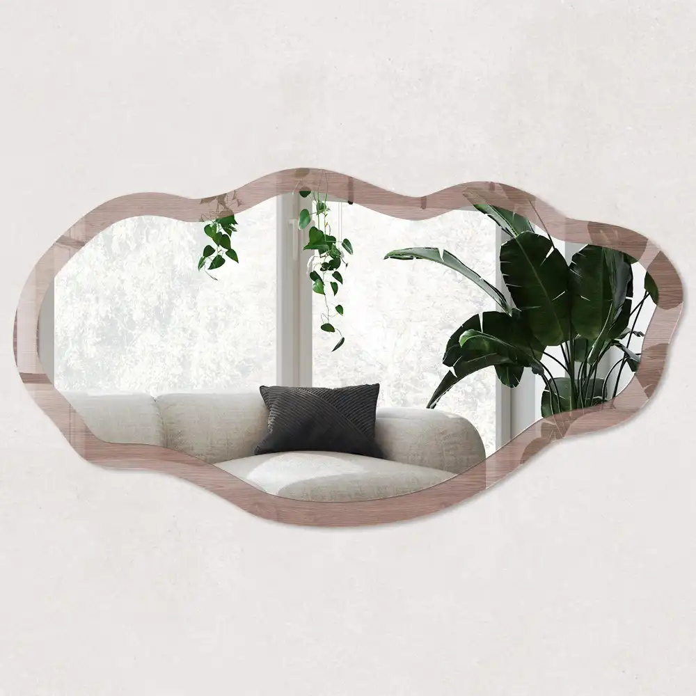 Miroir irrégulier aspect bois brun