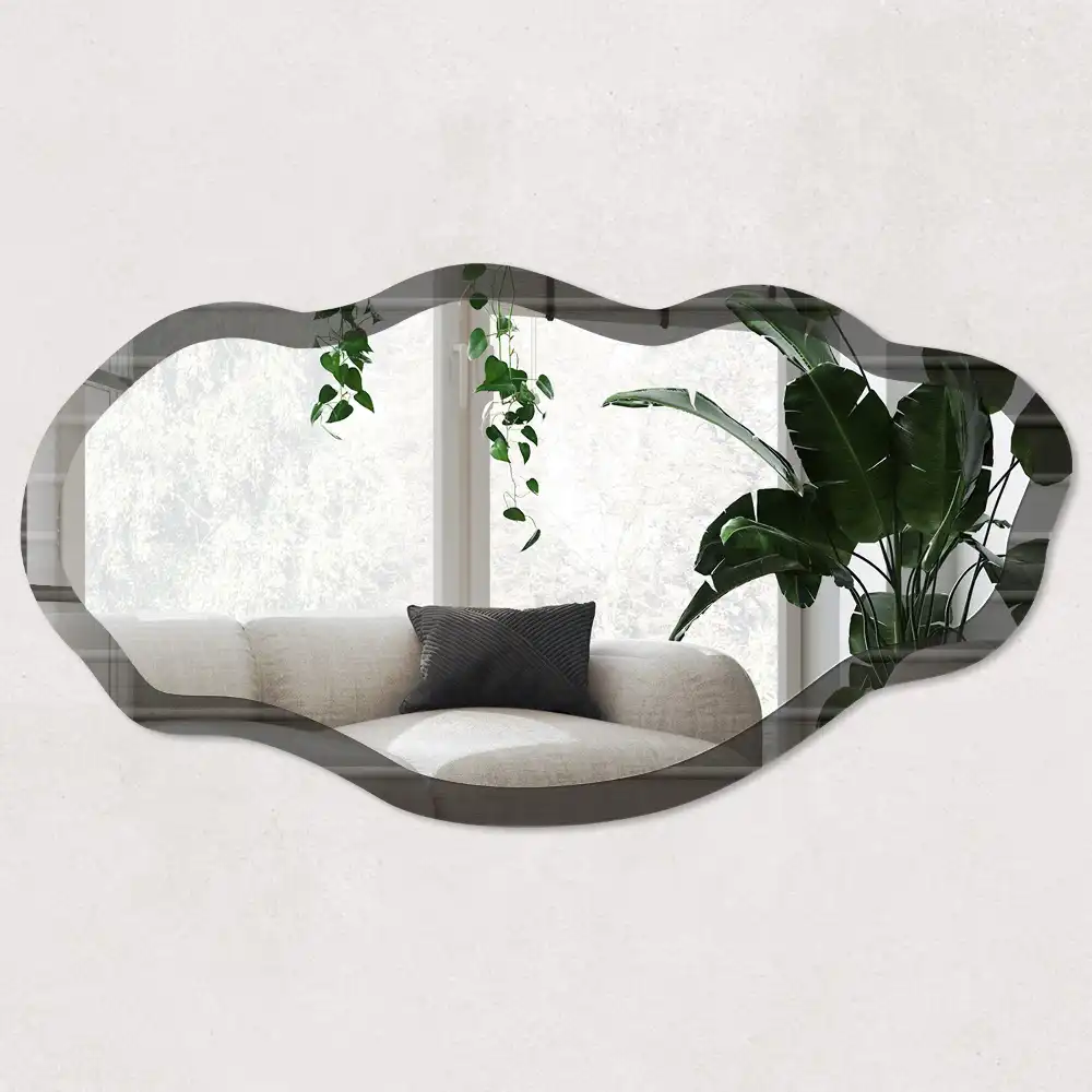 Miroir encadré avec impression à texture de panneaux et forme irrégulière