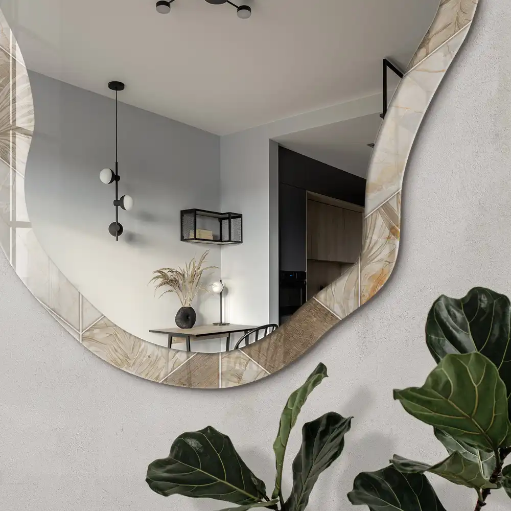 Miroir irrégulier à motif de feuilles en chevron