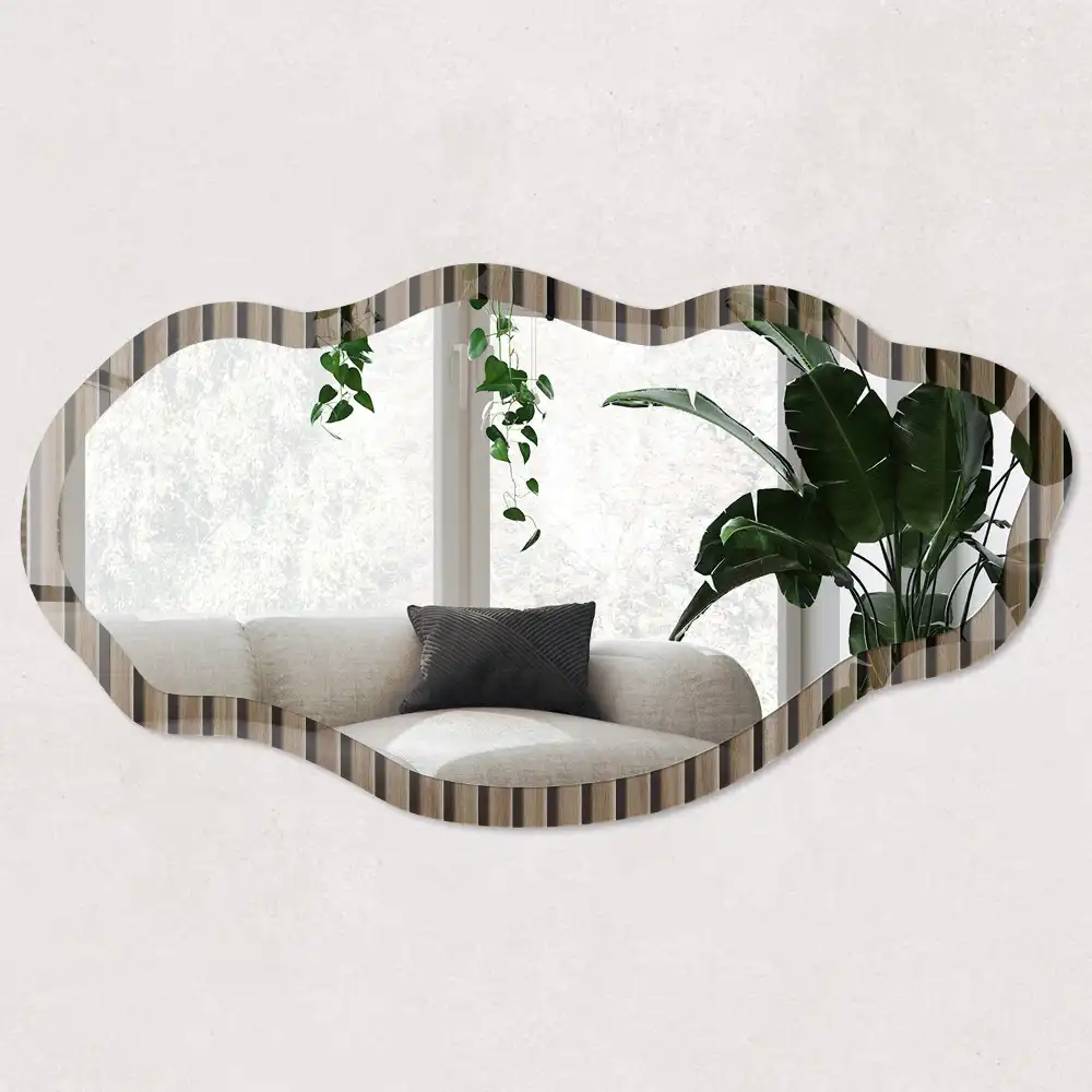 Miroir décoratif irrégulier à motif rayures de bois