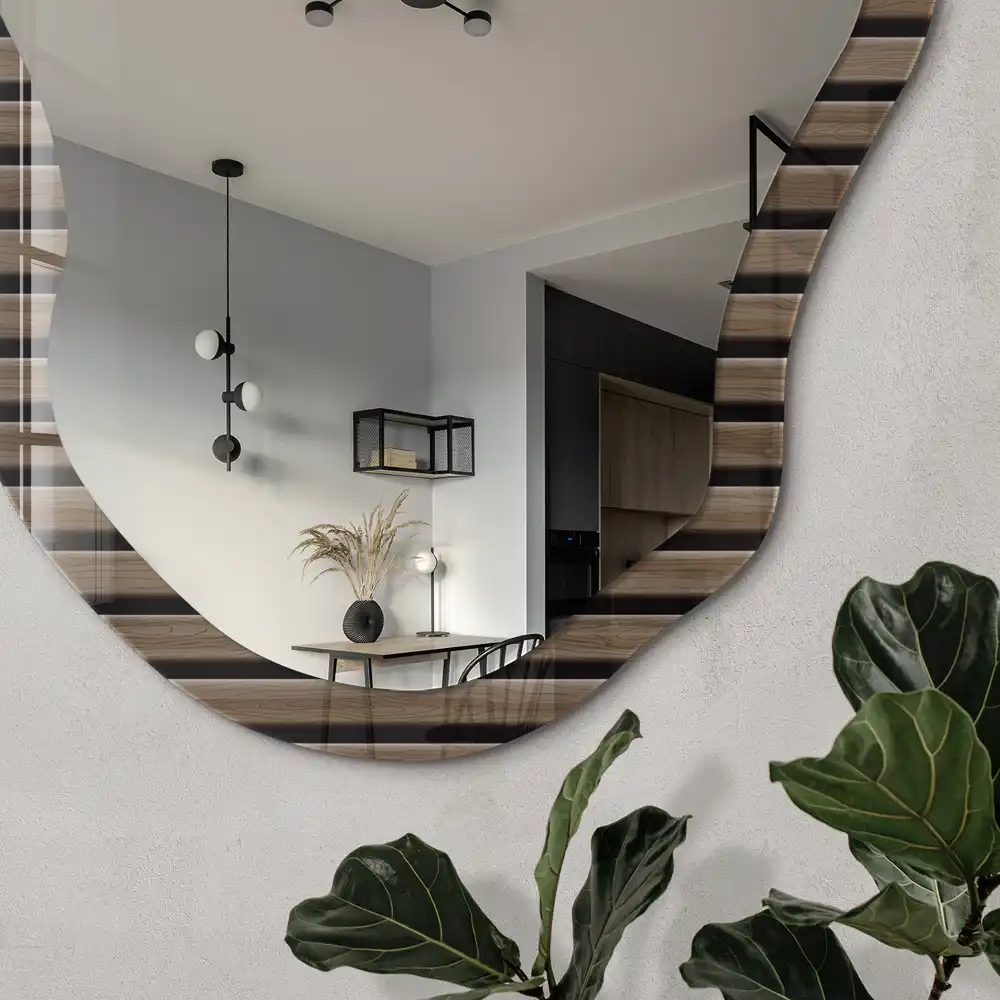 Miroir décoratif irrégulier à motif rayures de bois