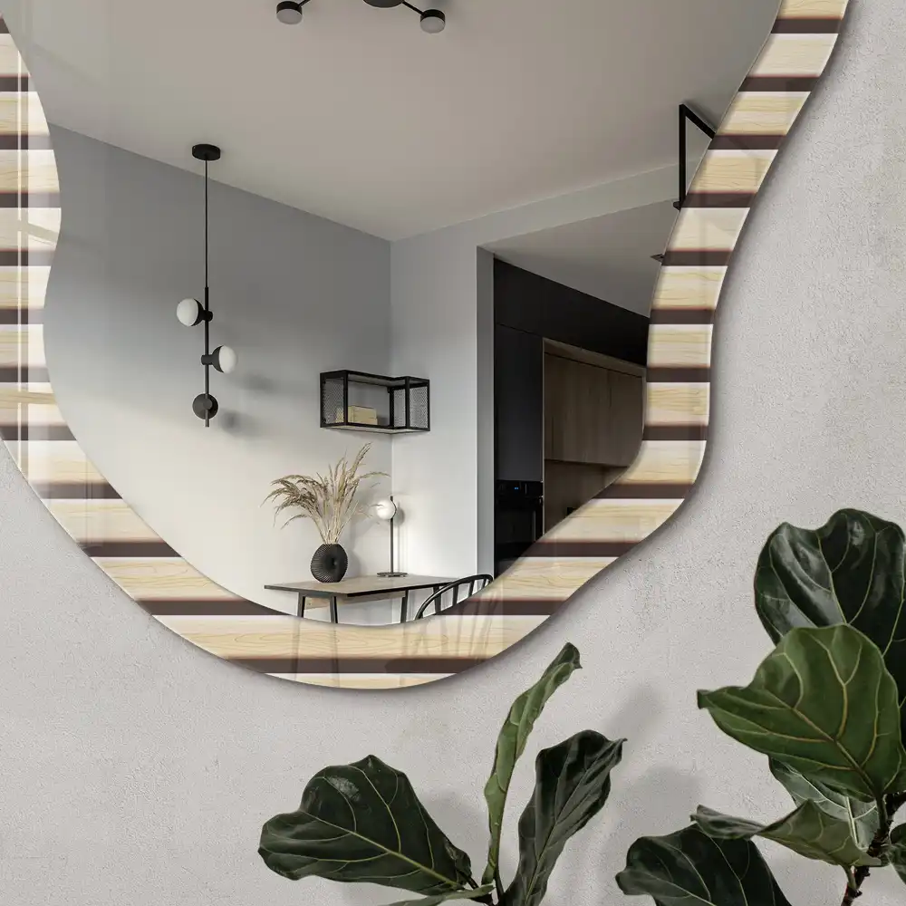 Miroir irrégulier avec impression à lignes crèmes