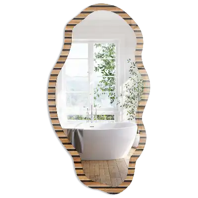 Miroir encadré à motif de rayures en bois de forme irrégulière