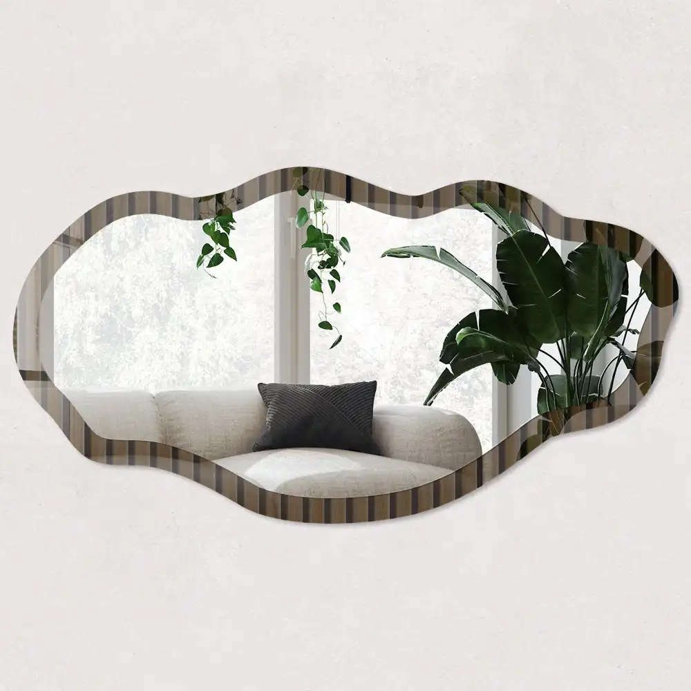 Miroir décoratif irrégulier effet bois rayé