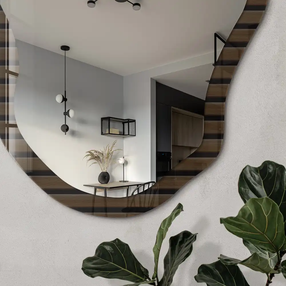 Miroir décoratif irrégulier effet bois rayé