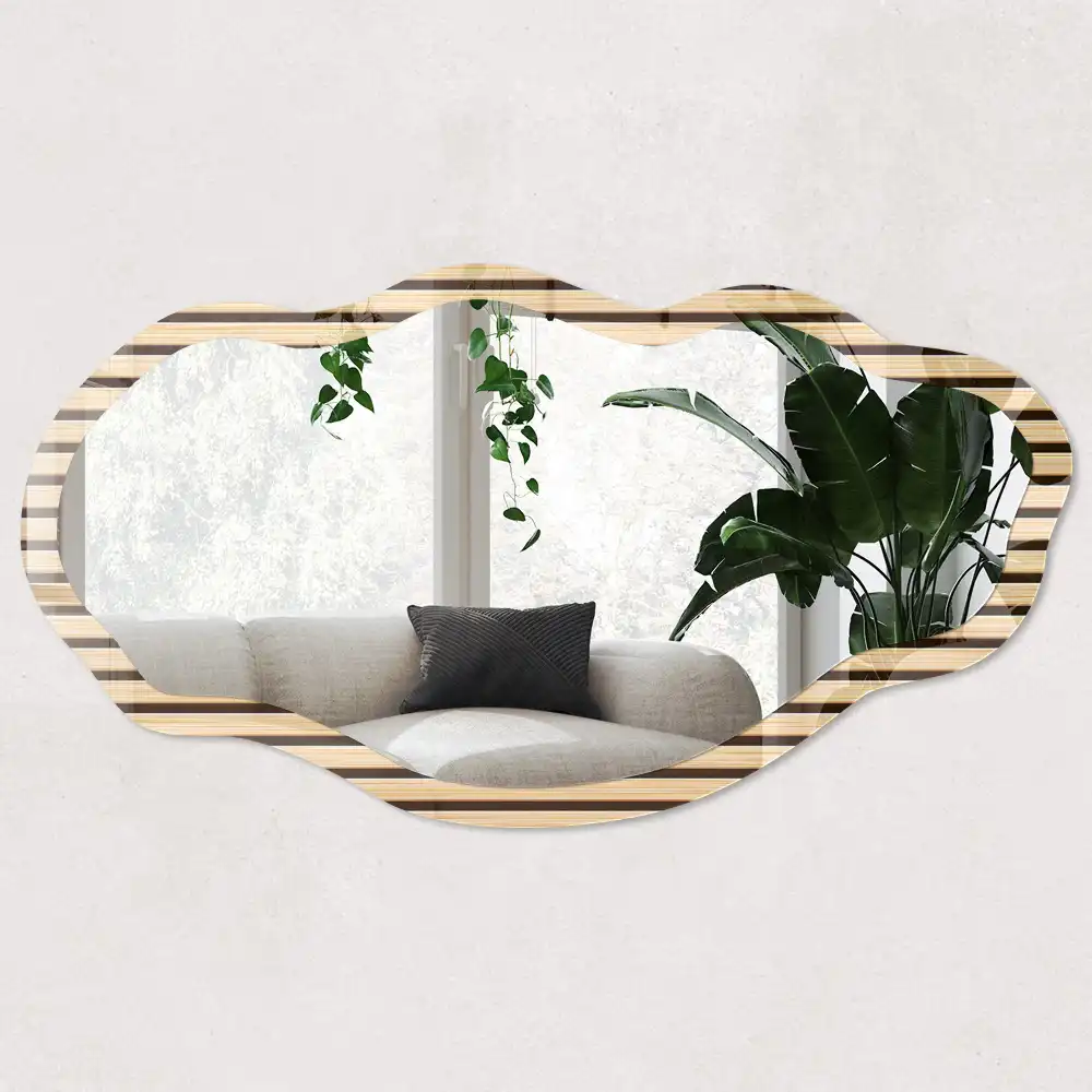 Miroir irrégulier à motif rayures effet bois
