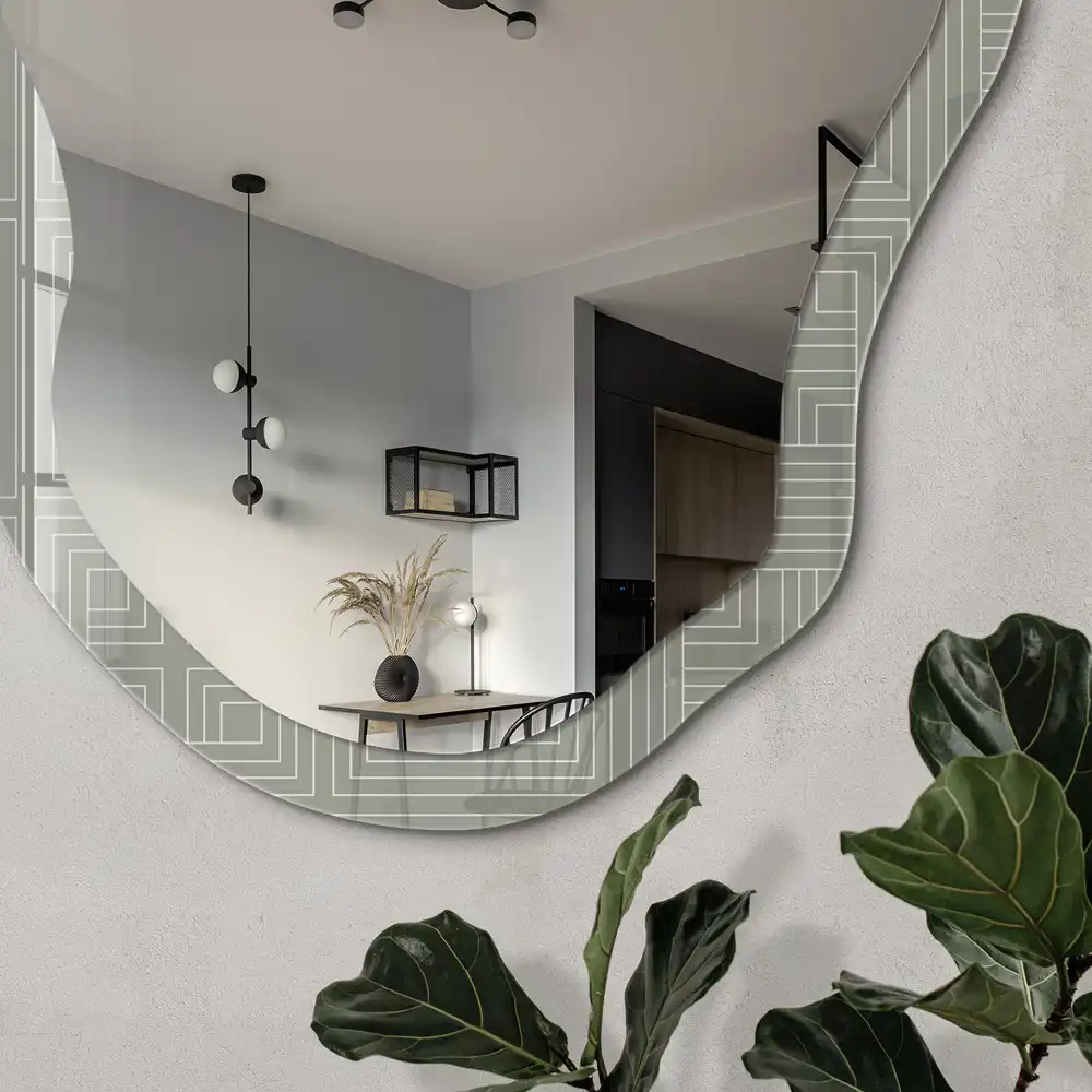 Miroir décoratif irrégulier à motif géométrique carré